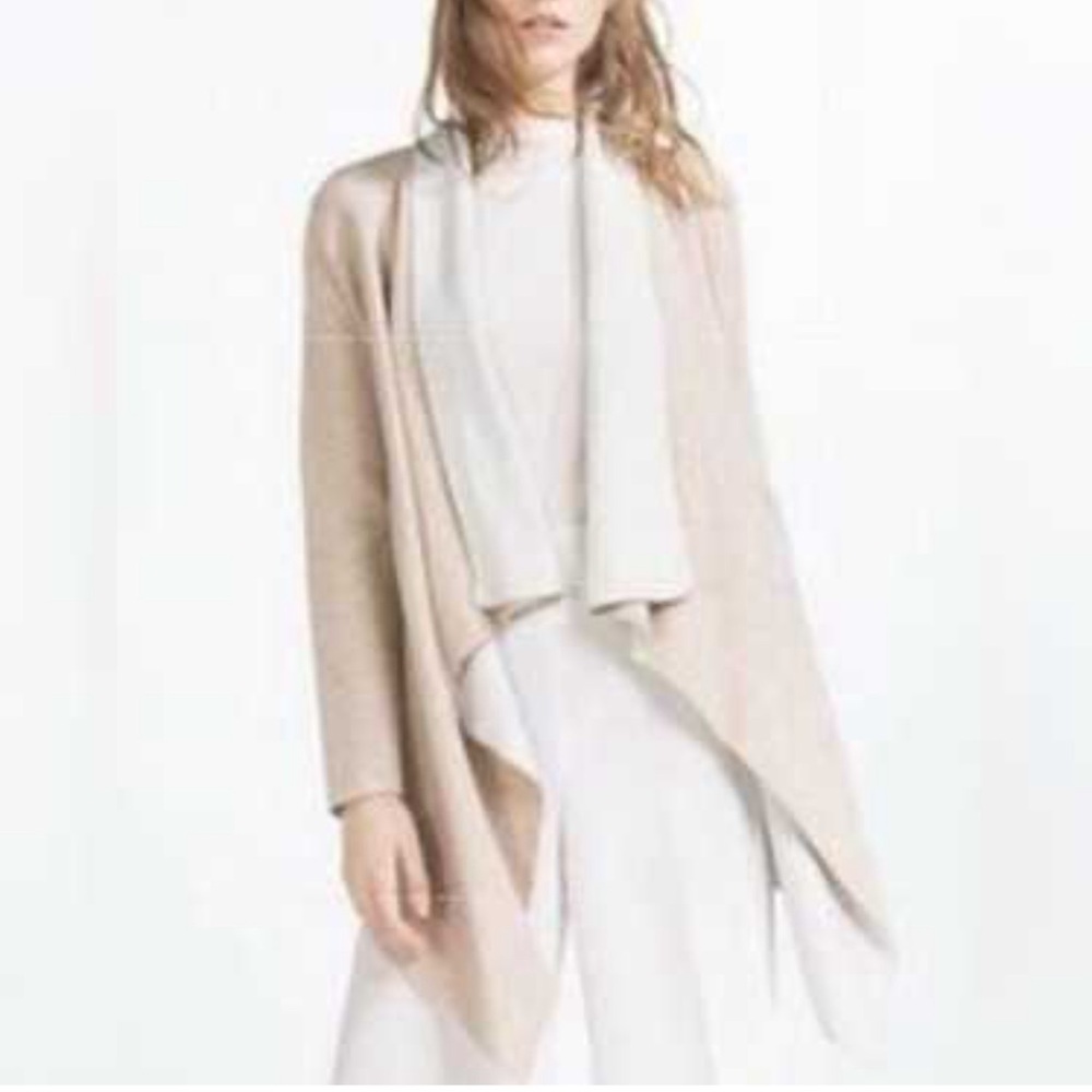 🌺 2/$20 Zara knit coatigan waterfall drape  cream and tan size small cardigan